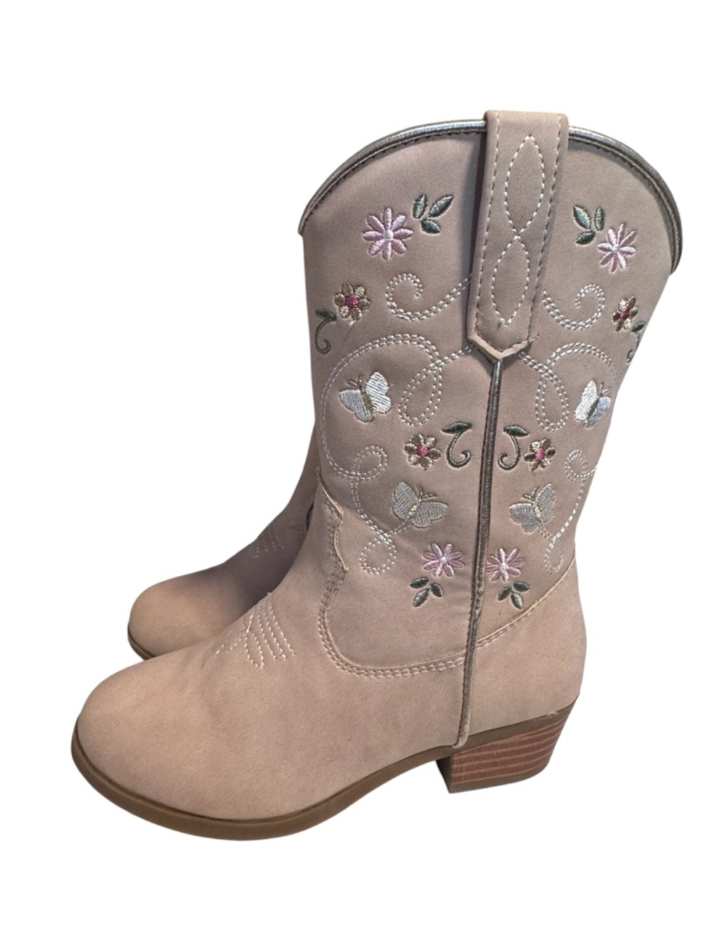Girls’ Sugar Blush Pink Embroidered Western Zip-up Boots - 11